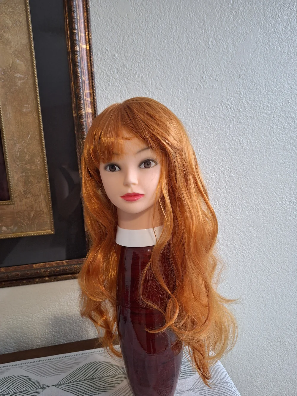 Red-Orange Long Wavy Women's Wig with Bangs